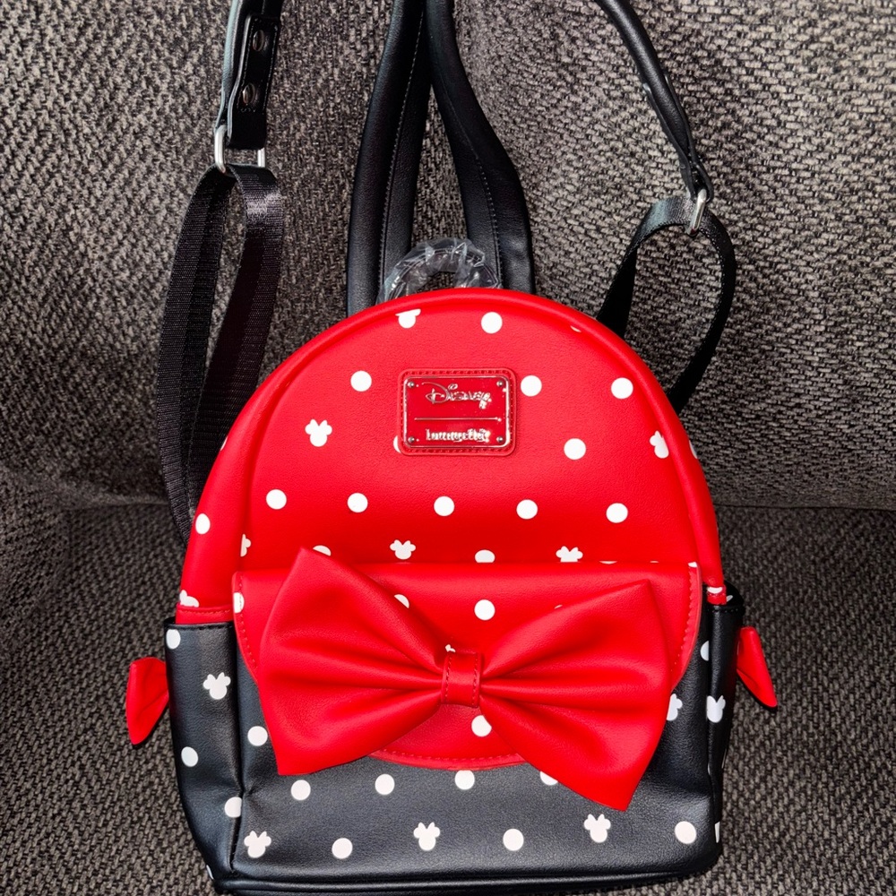 New Disney Loungefly Minnie Mouse Bow Polka Dot Mini Backpack New Bow- so- sweet - Picture 3 of 6